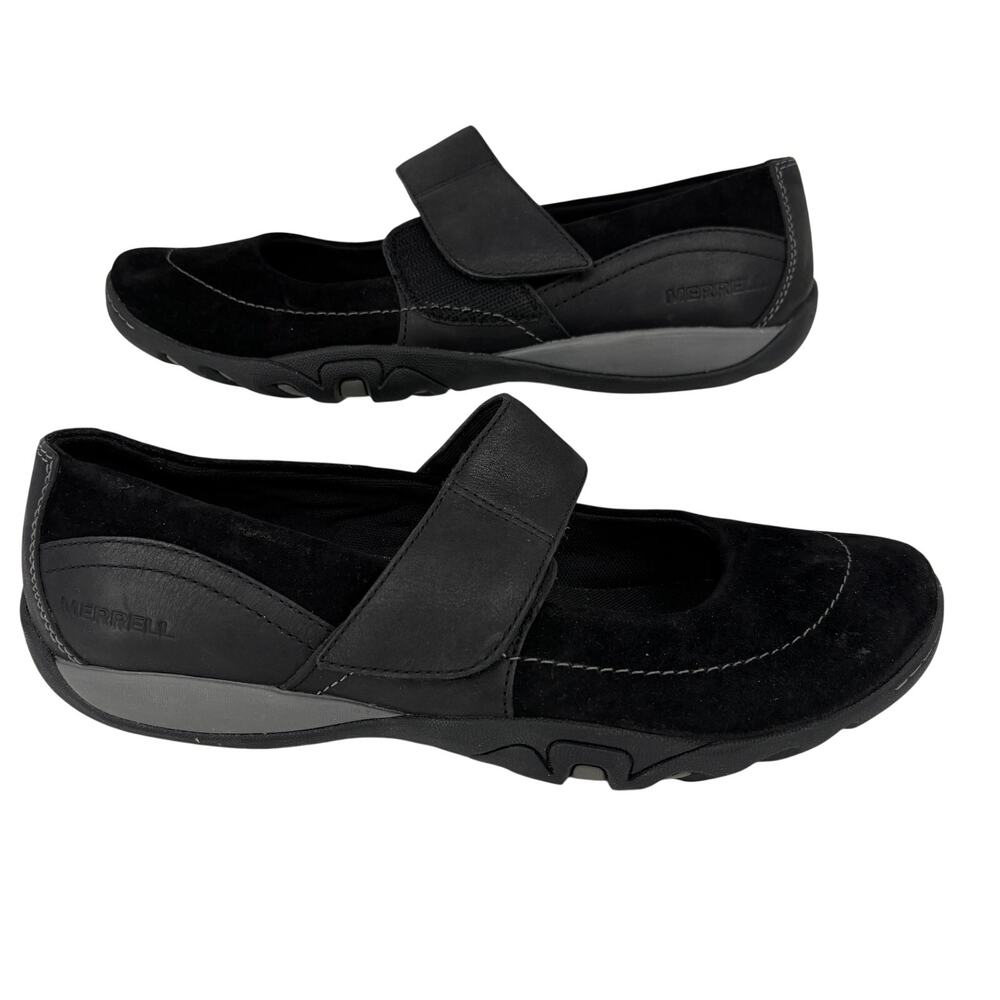 Merrell Mary Jane Loafer Shoes Womens Size 9 Black Suede Leather Slip On Comfort